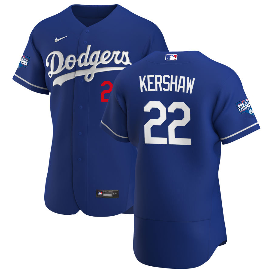 Los Angeles Dodgers #22 Clayton Kershaw Men Nike Royal Alternate 2020 World Series Champions Authentic Player MLB Jersey->los angeles dodgers->MLB Jersey